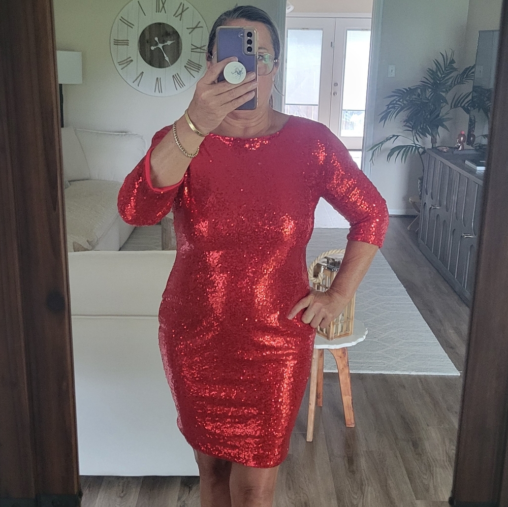Red Sequin Dress.
